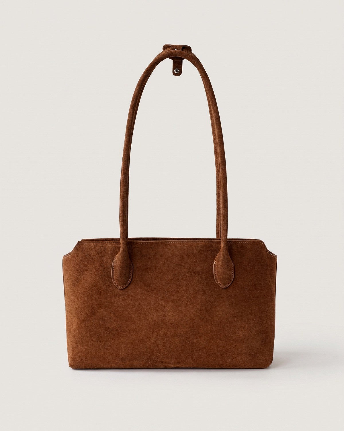 Wildfool The Padova Shoulder Tote in Cognac, cognac brown suede-finish shoulder tote with contrast stitching
