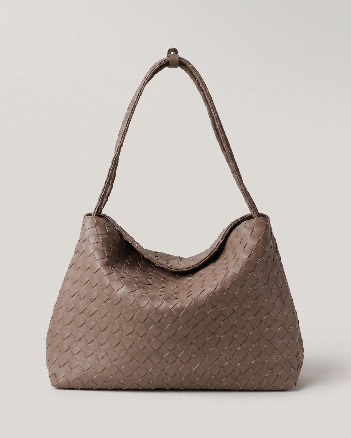 Wildfool The Treviso Woven Hobo in Taupe, taupe large soft woven hobo bag with long handles