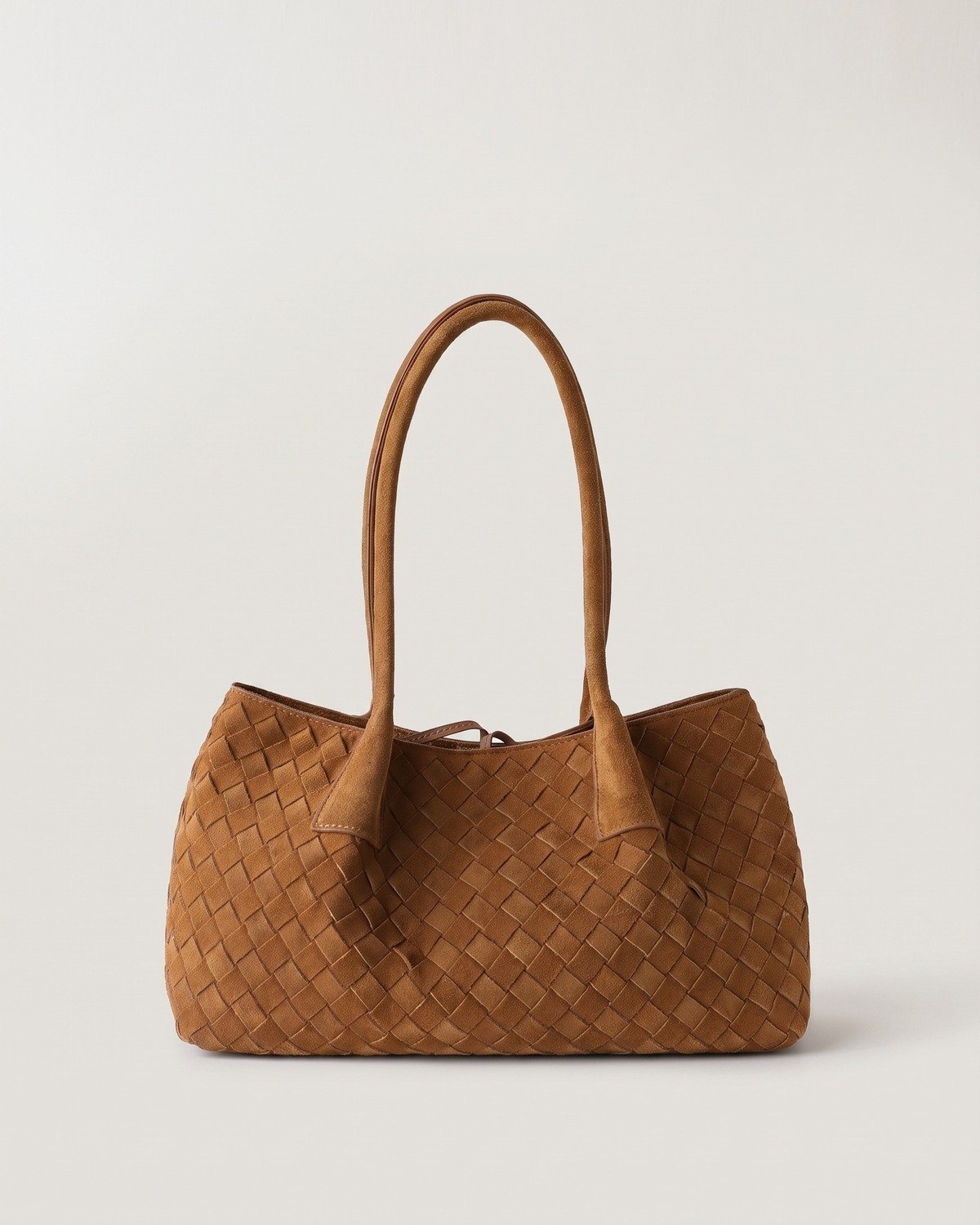 Wildfool The Arezzo Woven Tote in Caramel, caramel hand-woven brushed cowhide tote