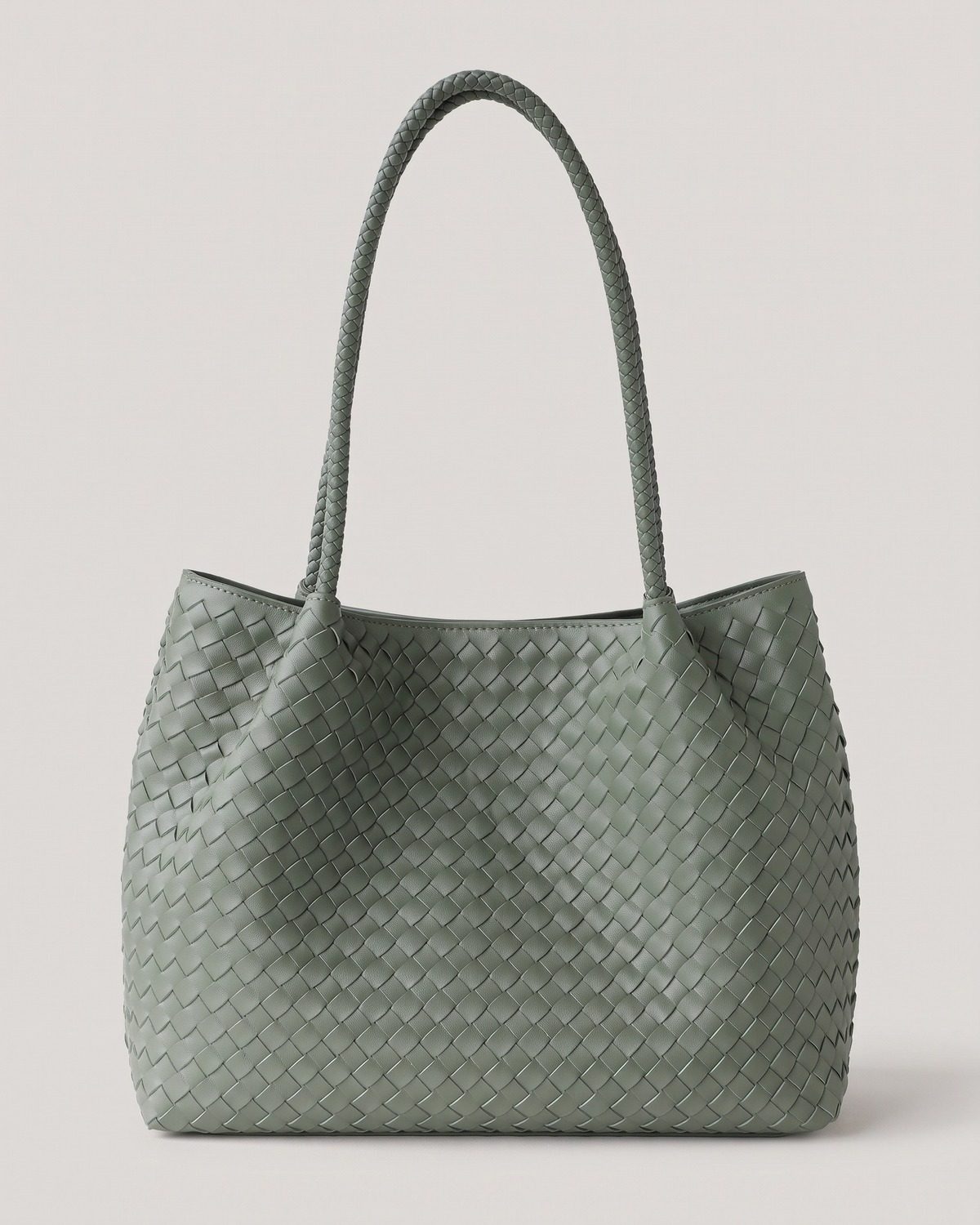Wildfool The Vicenza Woven Tote in Sage Green, sage green wide-weave tote with removable pouch