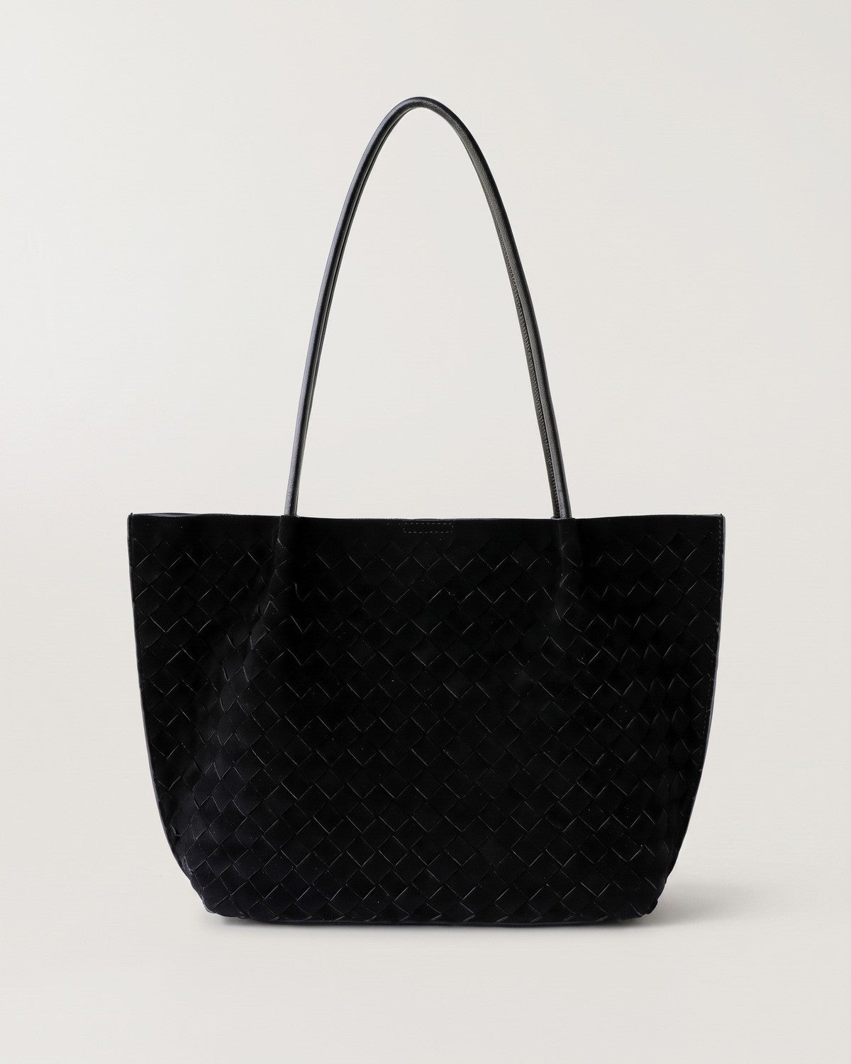 Wildfool The Perugia Woven Tote in Black, black woven suede-finish cowhide tote with magnetic snap