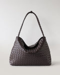 Wildfool The Treviso Woven Hobo in Espresso, dark brown large woven hobo with two long handles
