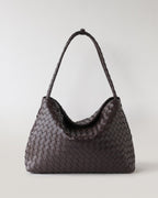 Wildfool The Treviso Woven Hobo in Espresso, dark brown large woven hobo with two long handles