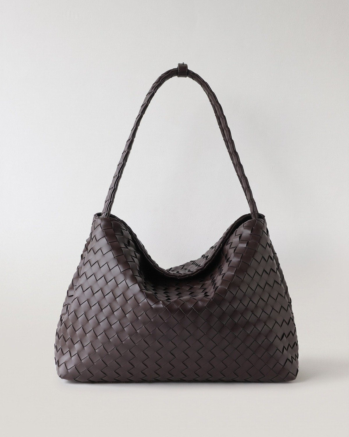 Wildfool The Treviso Woven Hobo in Espresso, dark brown large woven hobo with two long handles
