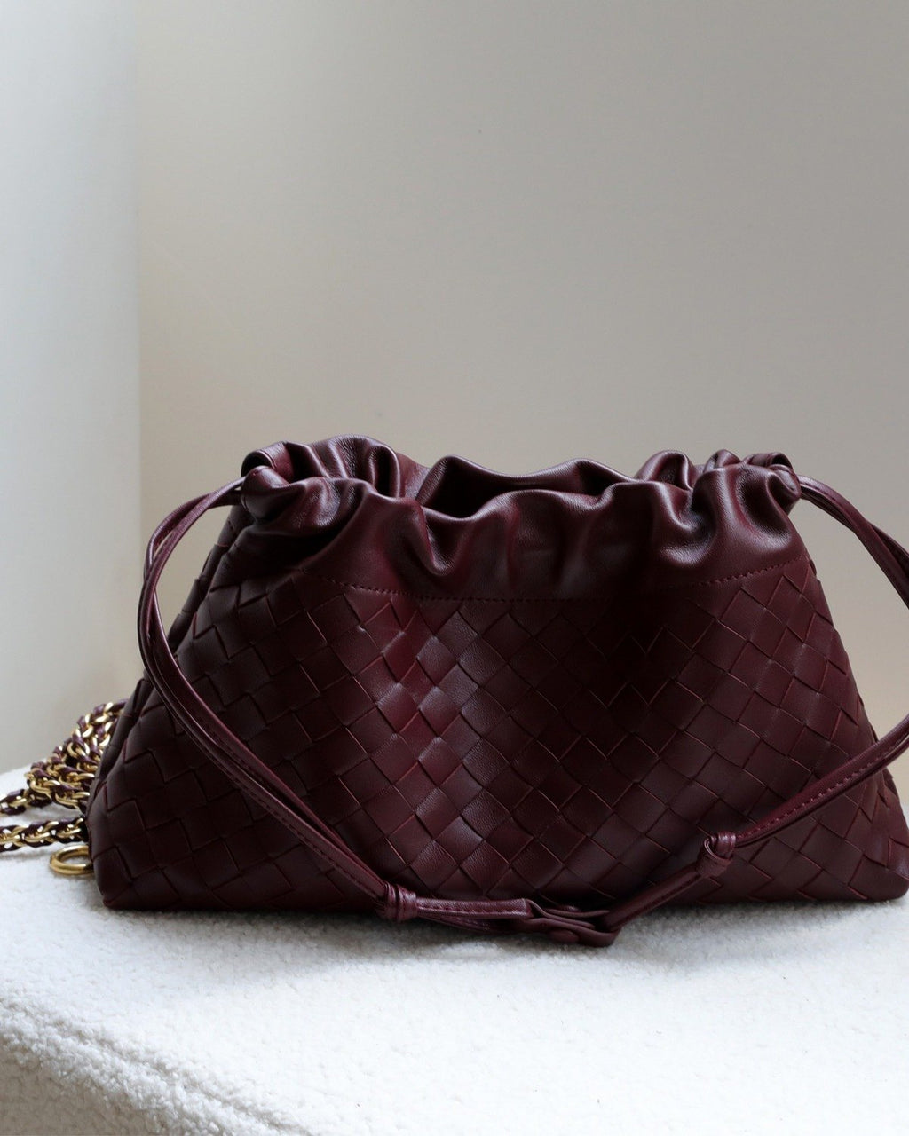 Wildfool The Assisi Chain Pouch in Burgundy, front view