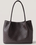 Wildfool The Vicenza Woven Tote in Espresso, dark brown wide-weave tote with braided rope handles