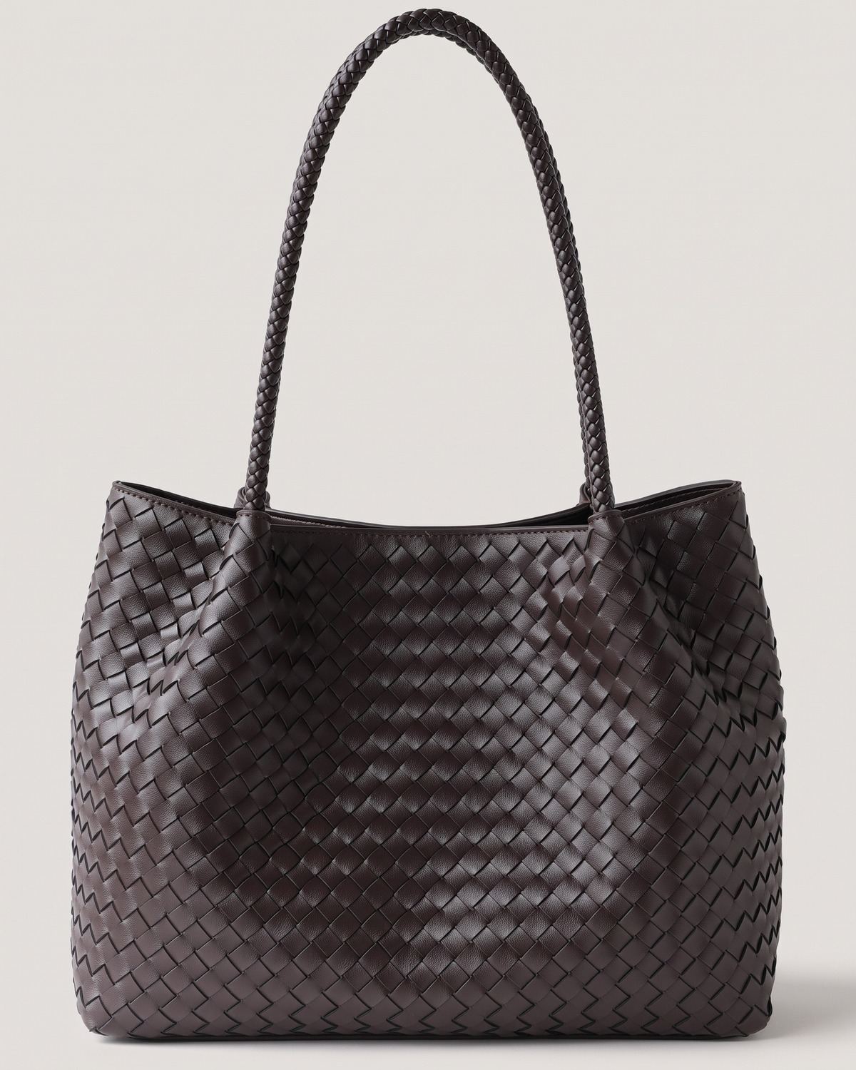 Wildfool The Vicenza Woven Tote in Espresso, dark brown wide-weave tote with braided rope handles