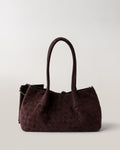 Wildfool The Arezzo Woven Tote in Espresso, dark brown woven suede-finish shoulder tote with pouch