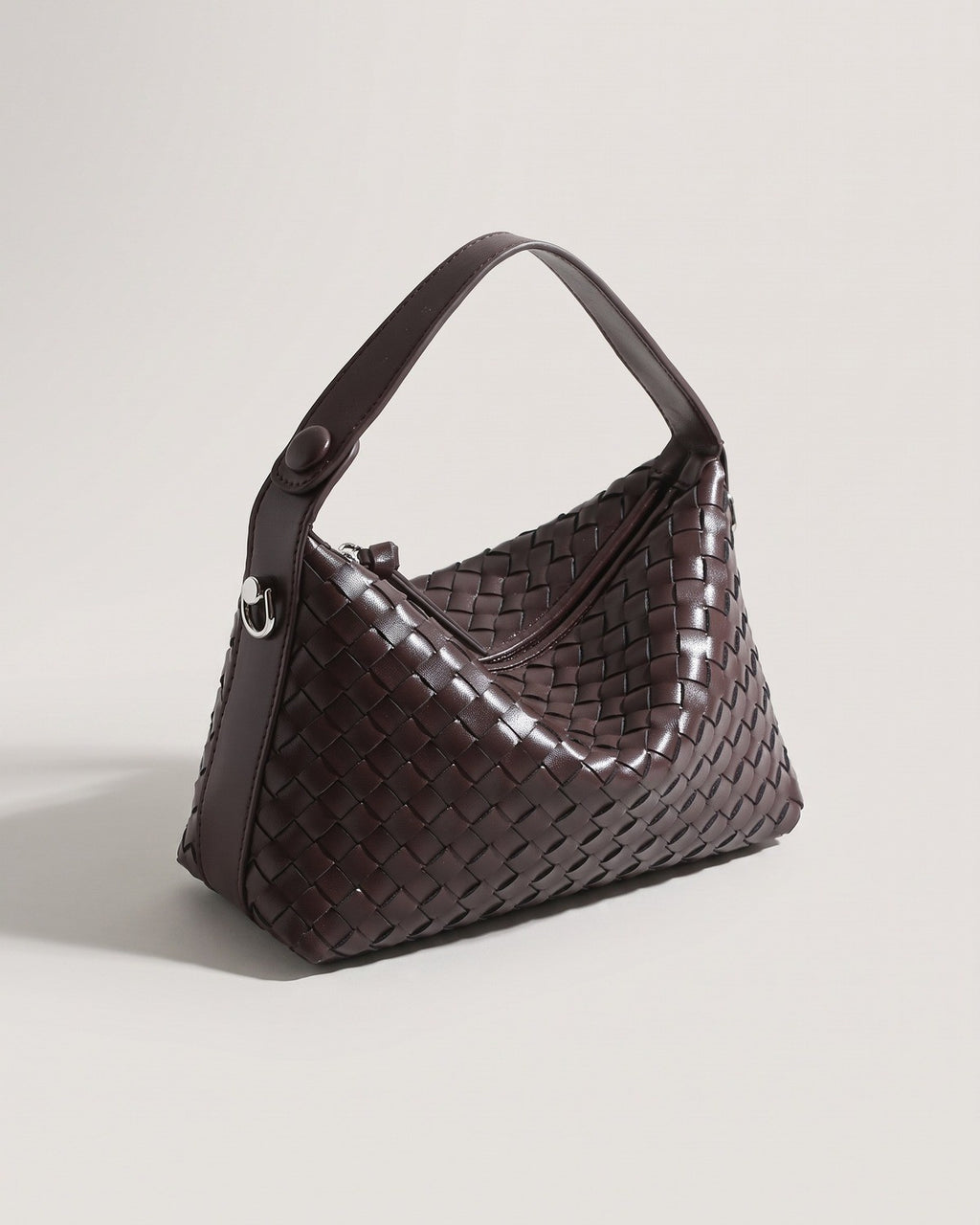 Wildfool The Parma Woven Mini Hobo in Espresso, dark brown woven cowhide mini bag with zip top