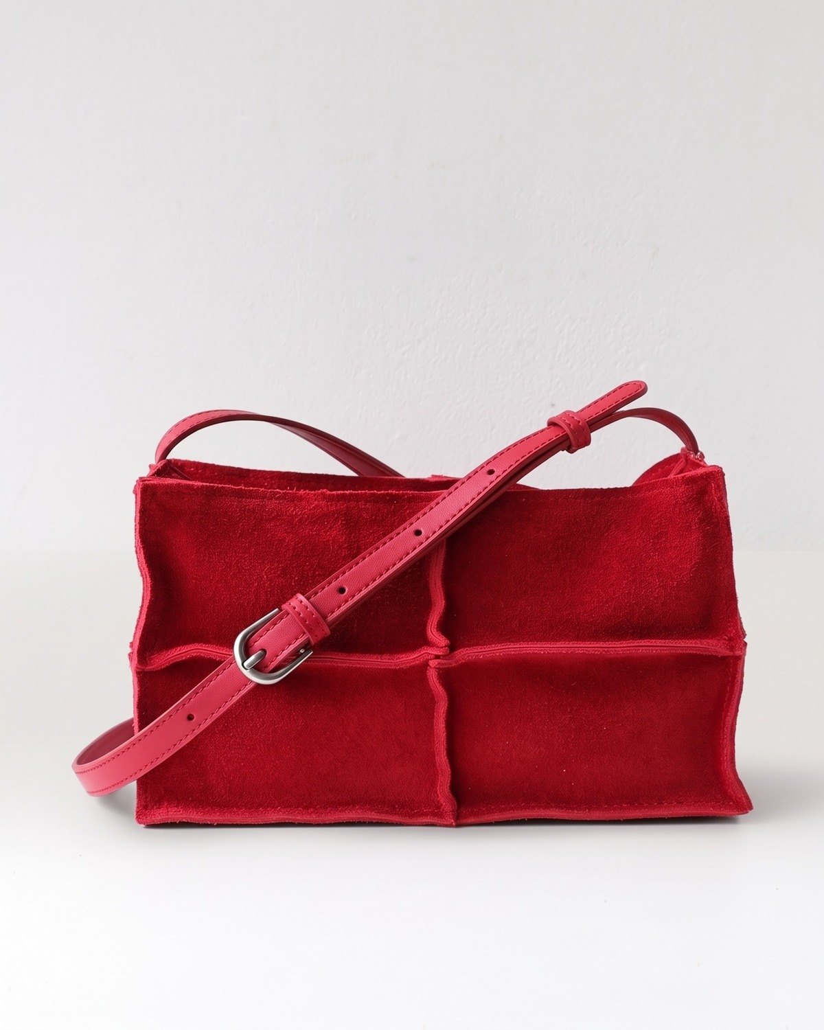 Wildfool The Urbino Patchwork Tote in Red, red brushed cowhide patchwork tote with crossbody strap