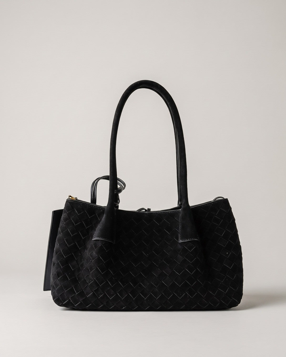 Wildfool The Arezzo Woven Tote in Black, black woven suede-finish shoulder tote with zip pouch