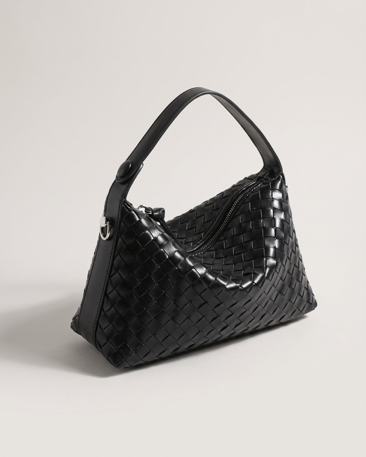 Wildfool The Parma Woven Mini Hobo in Black, black woven cowhide mini hobo with silver-tone hardware