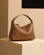 Wildfool The Parma Woven Mini Hobo in Caramel, three-quarter view