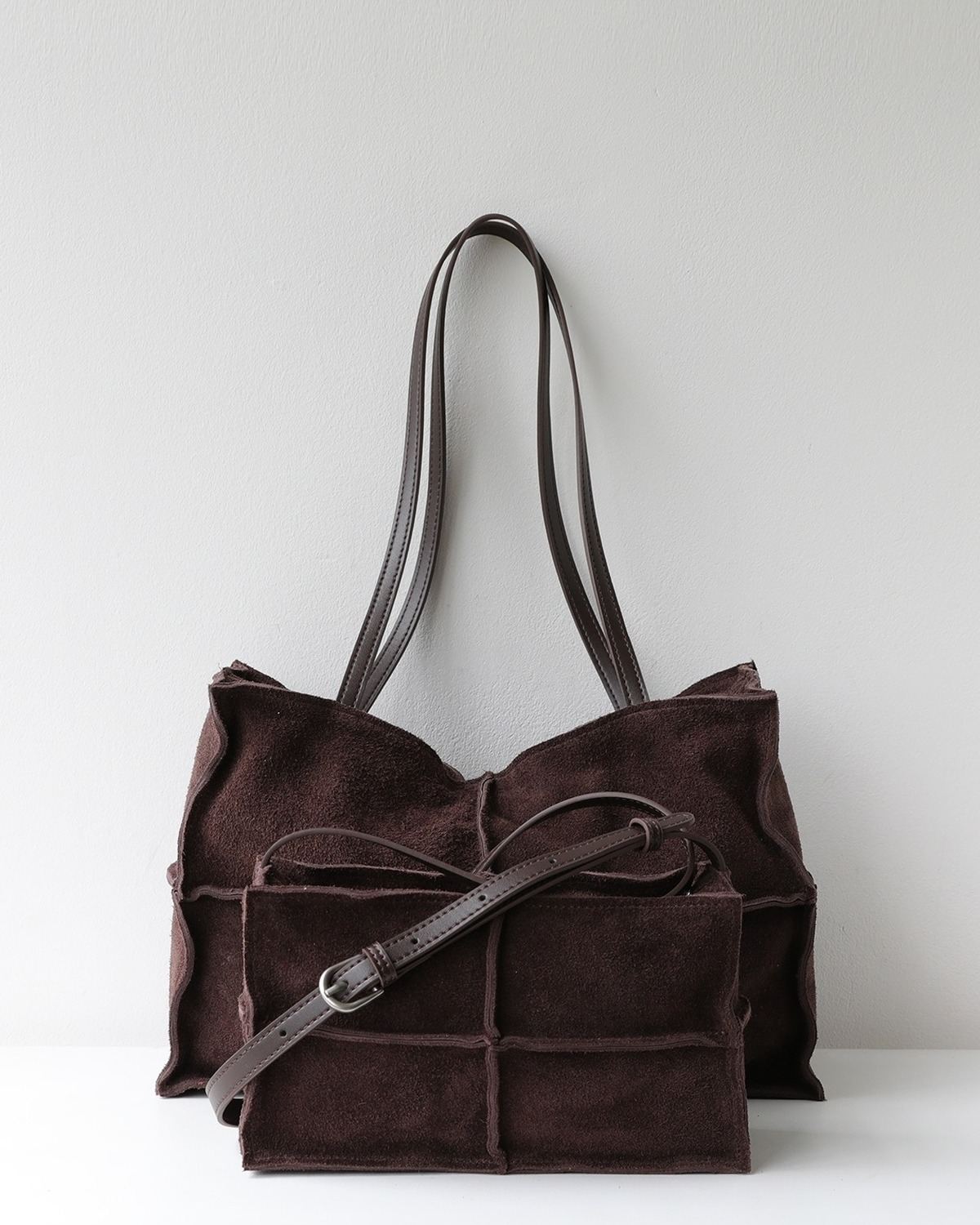Wildfool The Urbino Patchwork Tote in Espresso, front view