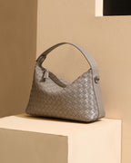 Wildfool The Parma Woven Mini Hobo in Grey, three-quarter view
