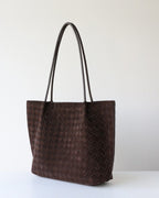 Wildfool The Perugia Woven Tote in Chocolate, three-quarter view