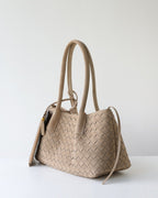 Wildfool The Arezzo Woven Tote in Taupe, three-quarter view