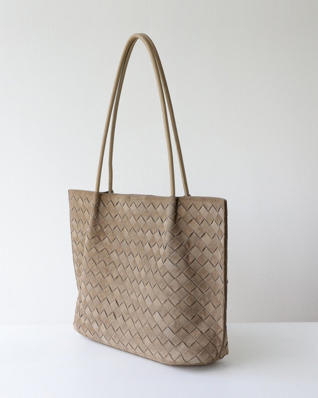 Wildfool The Perugia Woven Tote in Taupe, three-quarter view