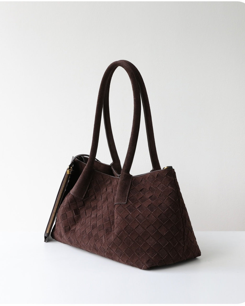Wildfool The Arezzo Woven Tote in Espresso, three-quarter view