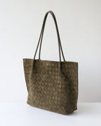 Wildfool The Perugia Woven Tote in Olive, three-quarter view