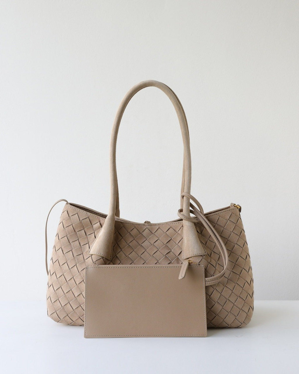 Wildfool The Arezzo Woven Tote in Taupe, back view