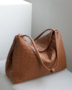 Wildfool The Treviso Woven Hobo in Caramel, three-quarter view