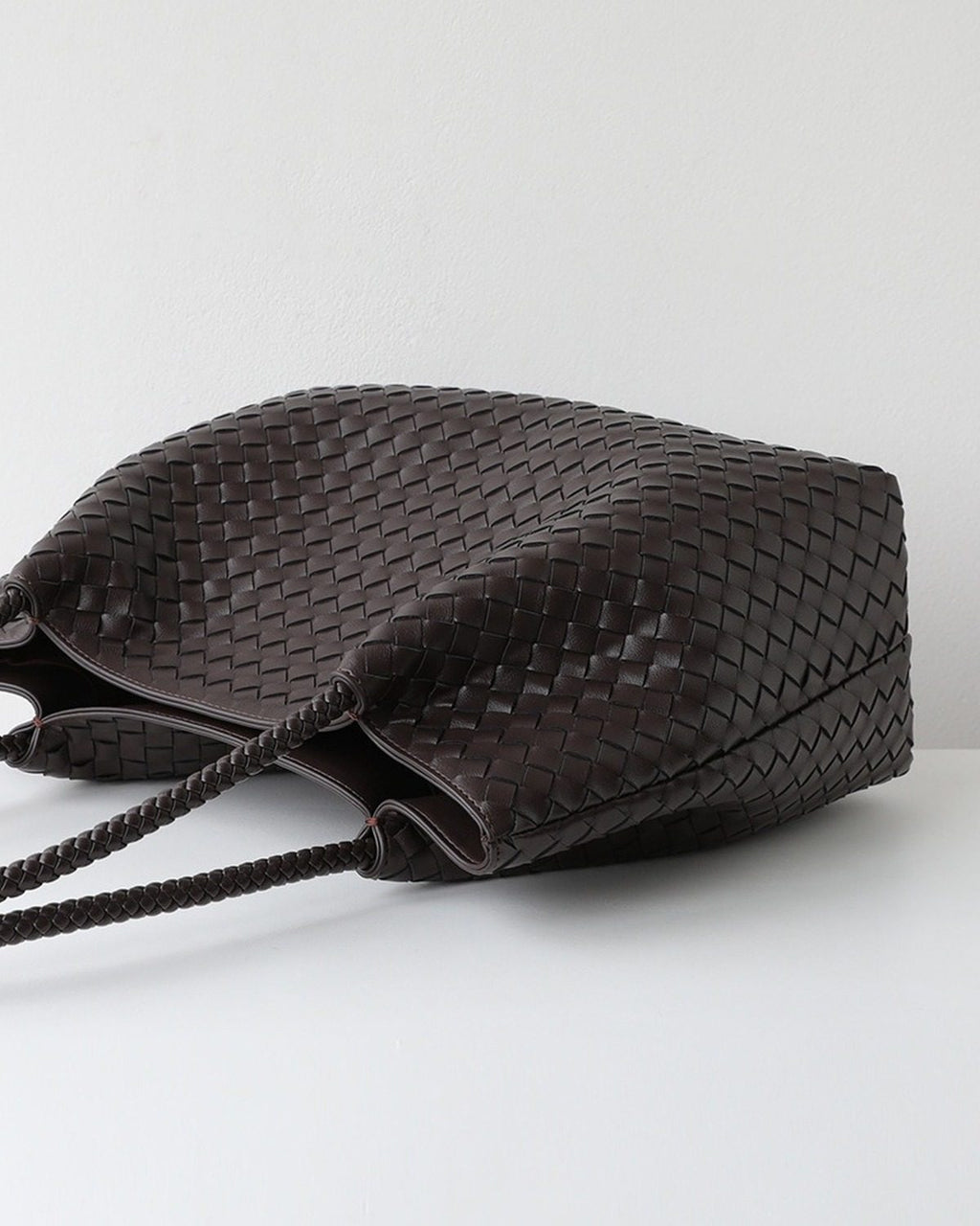 Wildfool The Vicenza Woven Tote in Espresso, laid flat