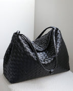 Wildfool The Treviso Woven Hobo in Black, three-quarter view