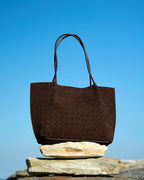 Wildfool The Perugia Woven Tote in Chocolate, front view