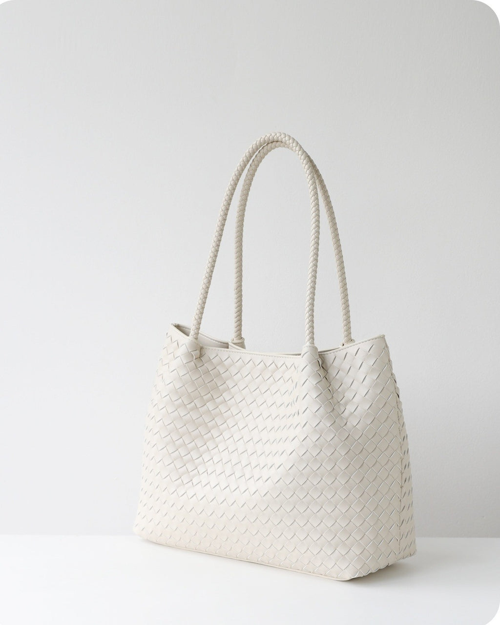 Wildfool The Vicenza Woven Tote in Ivory, three-quarter view