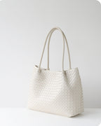 Wildfool The Vicenza Woven Tote in Ivory, three-quarter view