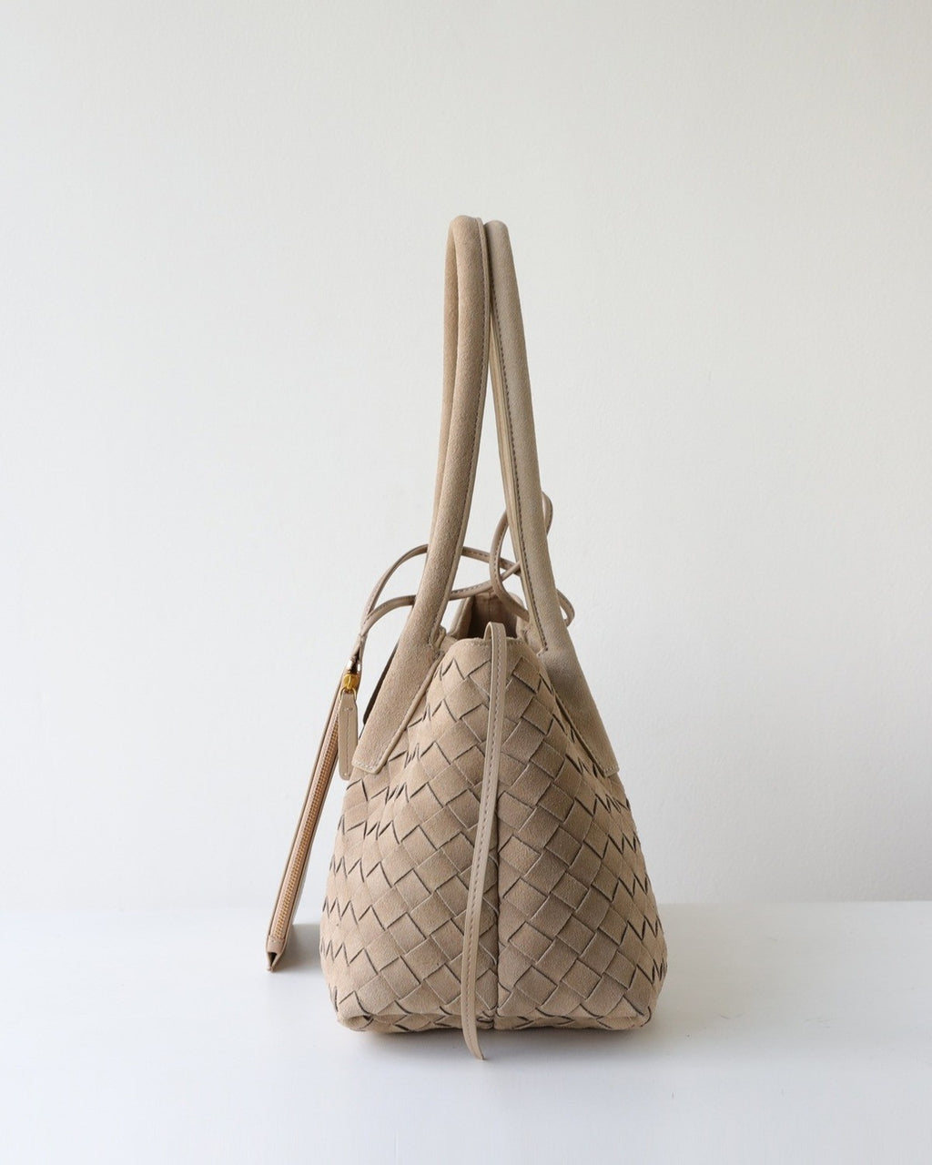 Wildfool The Arezzo Woven Tote in Taupe, side view
