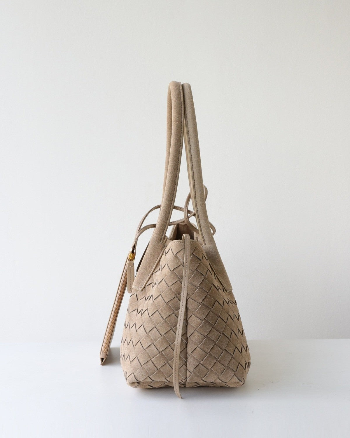 Wildfool The Arezzo Woven Tote in Taupe, side view
