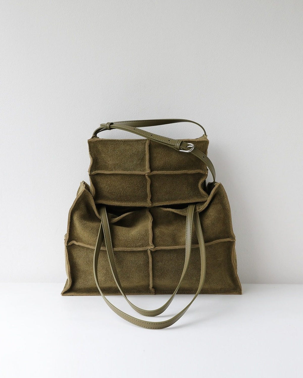 Wildfool The Urbino Patchwork Tote in Olive, front view