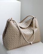 Wildfool The Treviso Woven Hobo in Beige, three-quarter view