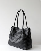 Wildfool The Vicenza Woven Tote in Black, three-quarter view