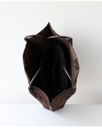 Wildfool The Perugia Woven Tote in Chocolate, top view, open