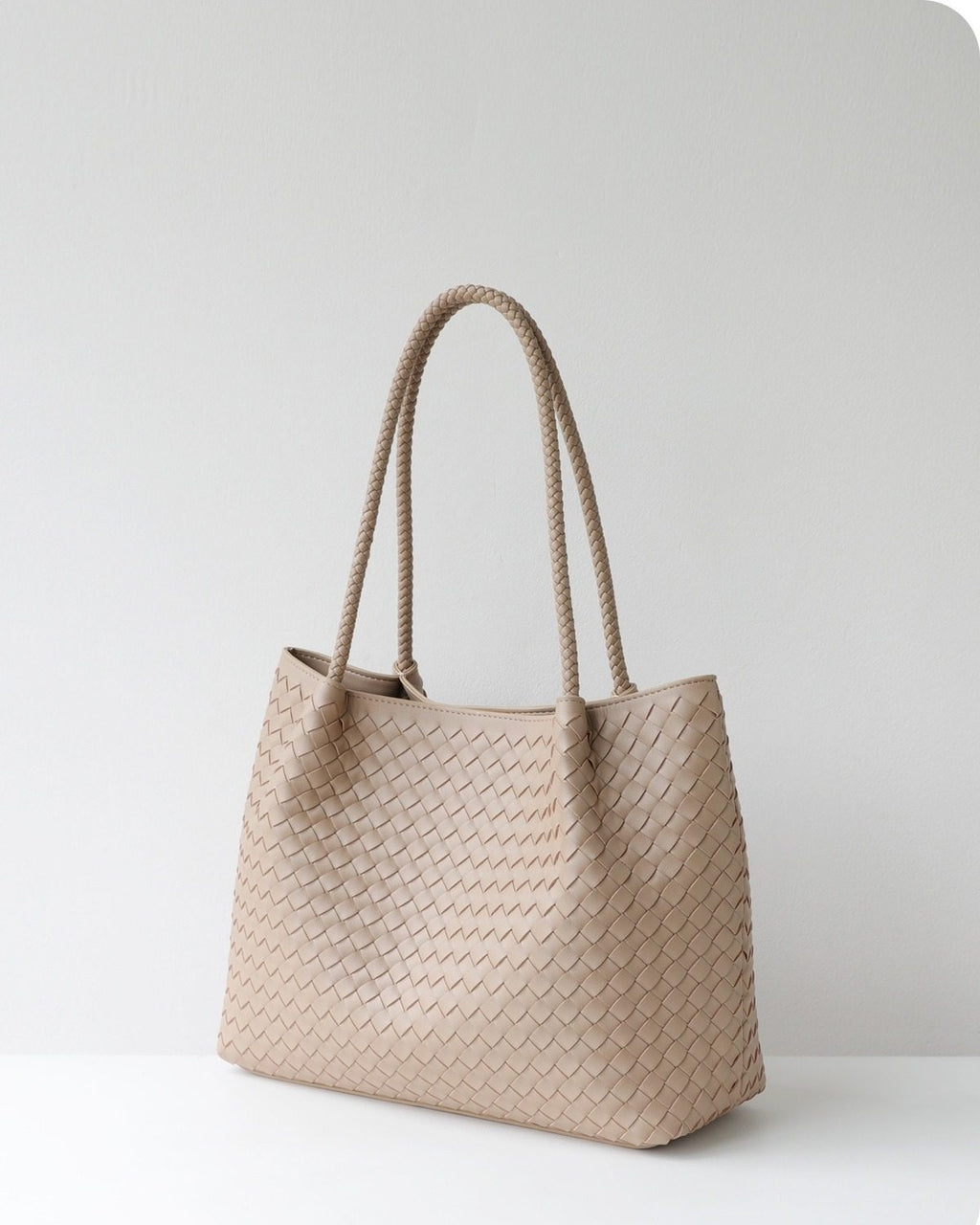 Wildfool The Vicenza Woven Tote in Sand, three-quarter view