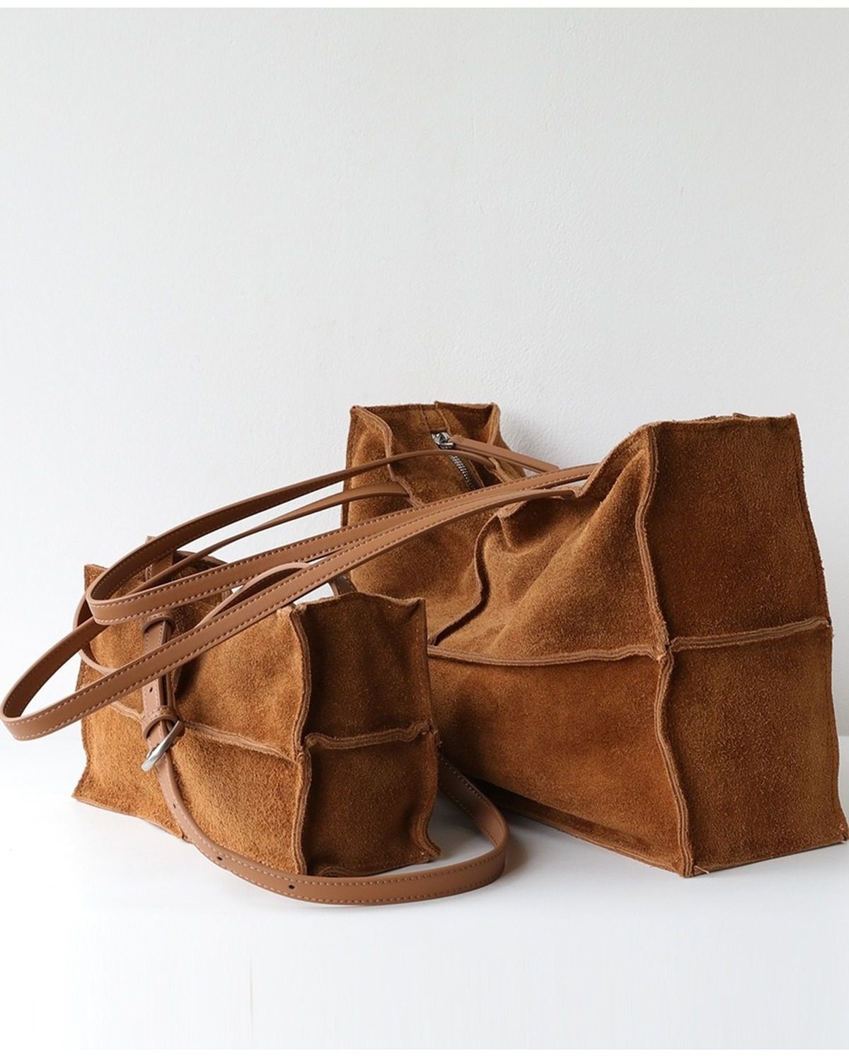Wildfool The Urbino Patchwork Tote in Caramel, three-quarter view