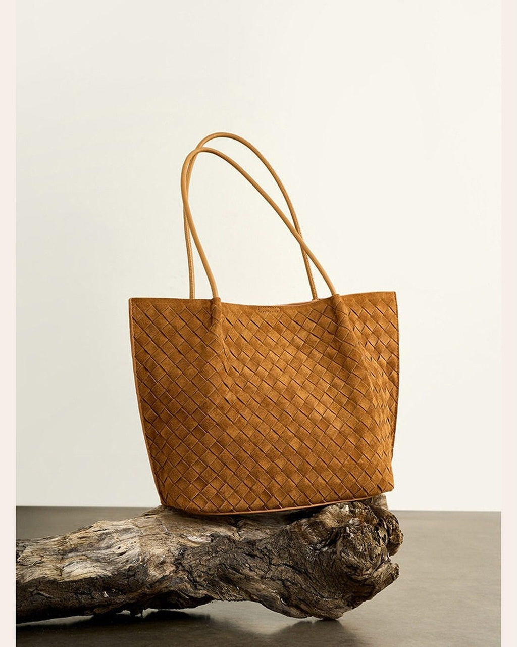 Wildfool The Perugia Woven Tote in Caramel, three-quarter view