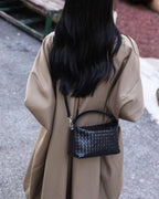 Wildfool The Parma Woven Mini Hobo in Black, worn crossbody