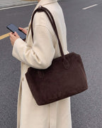 Wildfool The Padova Shoulder Tote in Espresso, worn on the shoulder (2)