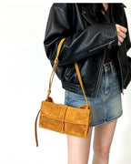 Wildfool The Urbino Patchwork Tote in Mustard, worn on the shoulder