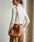 The Lecce Woven Bucket, herringbone woven bucket bag