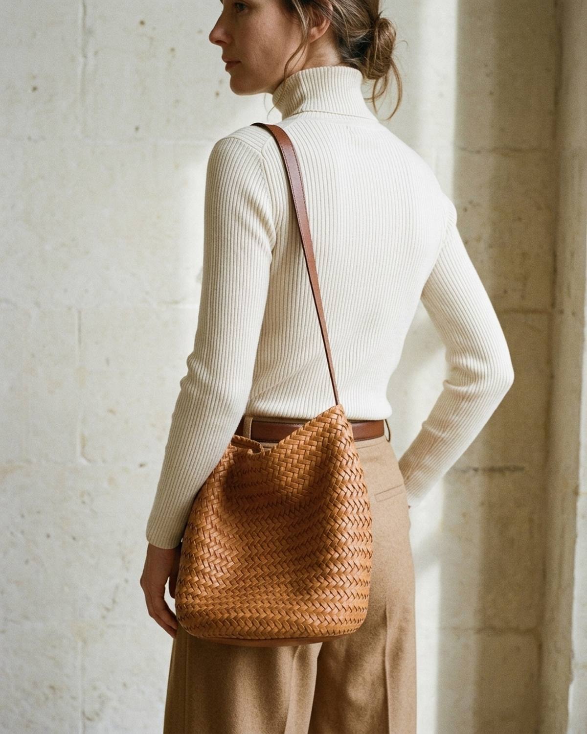 The Woven Leather Bucket Bag