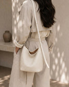 The Lecce Woven Bucket, herringbone woven bucket bag