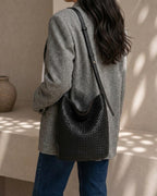 The Lecce Woven Bucket, herringbone woven bucket bag