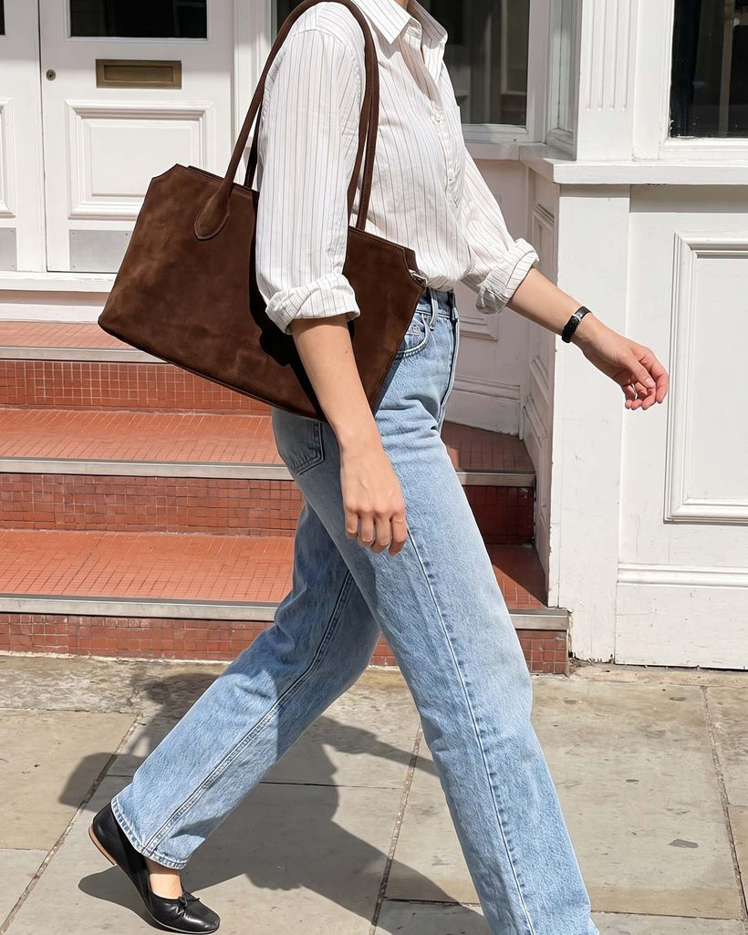 Wildfool The Padova Shoulder Tote in Chocolate, styled and worn