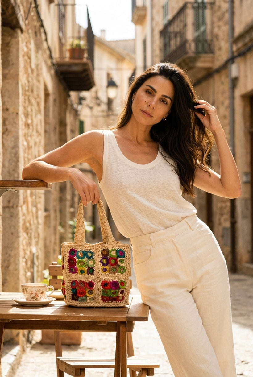 The Wildflower Crochet Raffia Tote