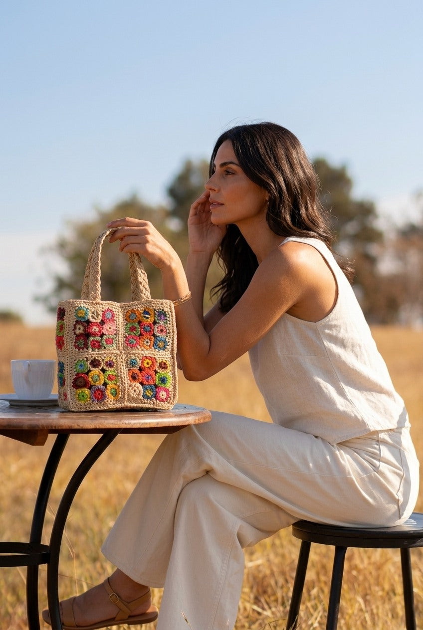 The Wildflower Crochet Raffia Tote